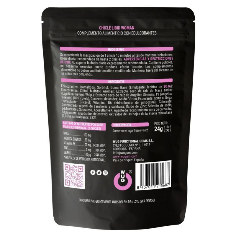 Chicle LIBID WOMAN – Chicle funcional con Maca, Ginseng Femenino y Zinc para potenciar la vitalidad femenina